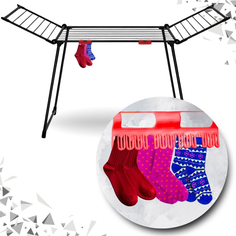 Suszarka na pranie składana + Zawieszki do skarpet Czarna