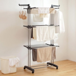 Suszarka na pranie 3-poziomowa na kółkach składana Szara