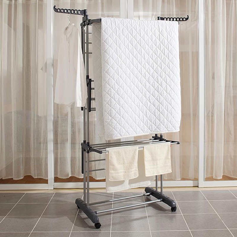 Suszarka na pranie 3-poziomowa na kółkach składana Szara