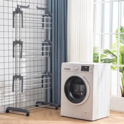 Suszarka na pranie 3-poziomowa na kółkach składana Szara