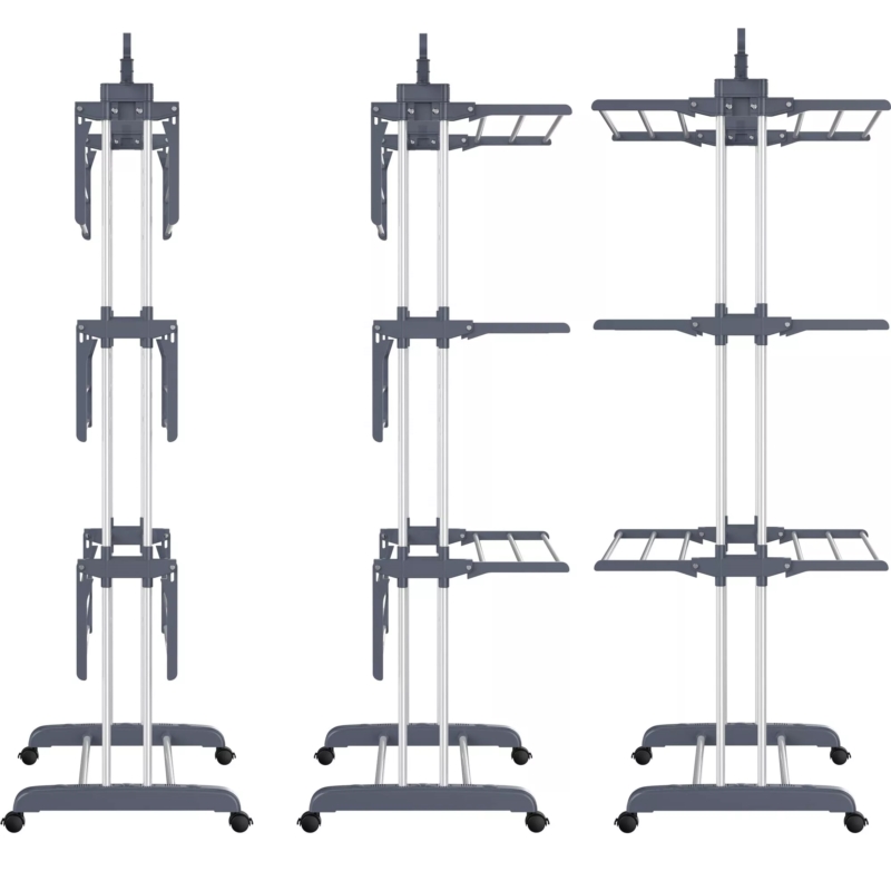 Suszarka na pranie 3-poziomowa na kółkach składana Szara