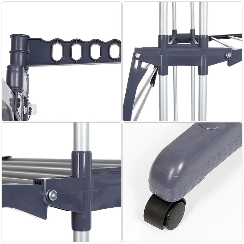 Suszarka na pranie 3-poziomowa na kółkach składana Szara