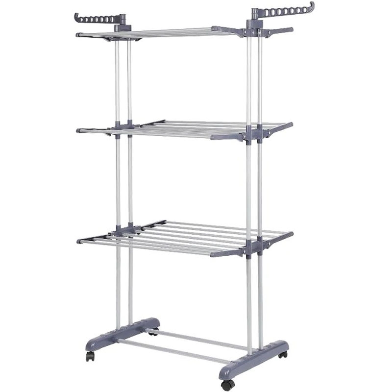 Suszarka na pranie 3-poziomowa na kółkach składana Szara