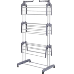 Suszarka na pranie 3-poziomowa na kółkach składana Szara