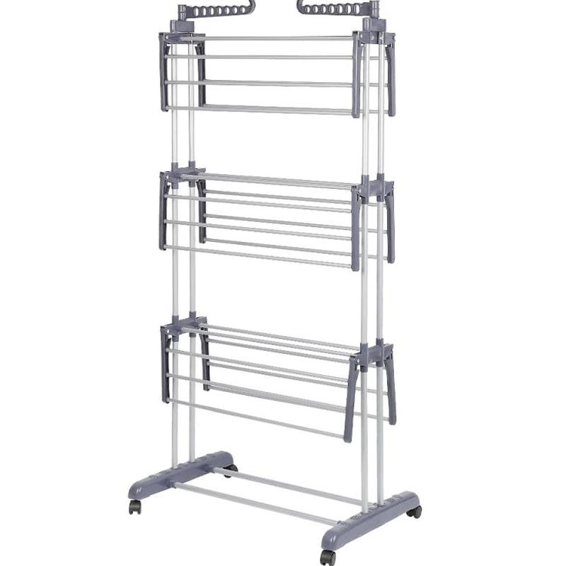 Suszarka na pranie 3-poziomowa na kółkach składana Szara