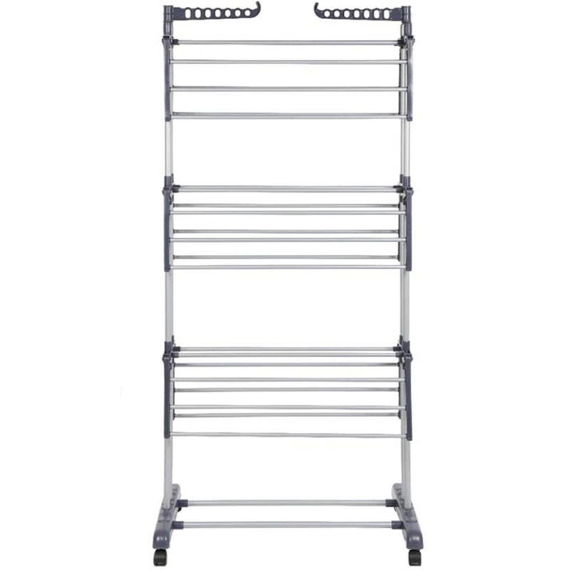 Suszarka na pranie 3-poziomowa na kółkach składana Szara