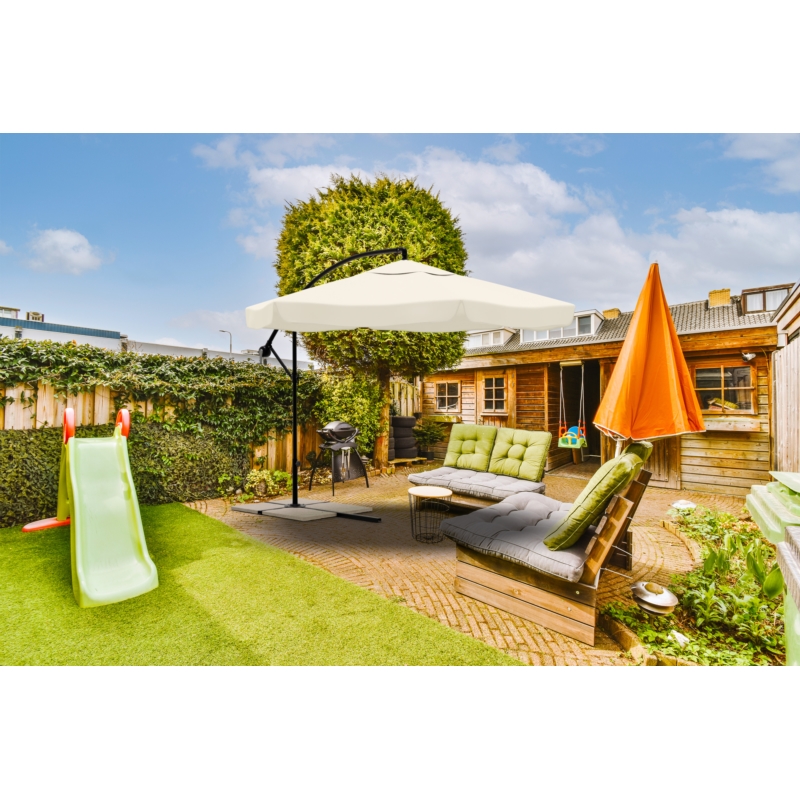 Parasol ogrodowy na wysięgniku składany 350cm Kremowy + Pokrowiec