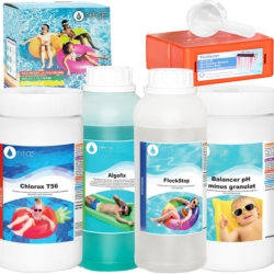 Zestaw chemii do basenu, Chlor, Algi, Korekcja pH, FlockStop + Tester