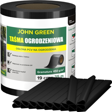Taśma ogrodzeniowa do paneli ogrodzeniowych 19cm x 35m 450g/m2 Czarny + 20 Klipsów