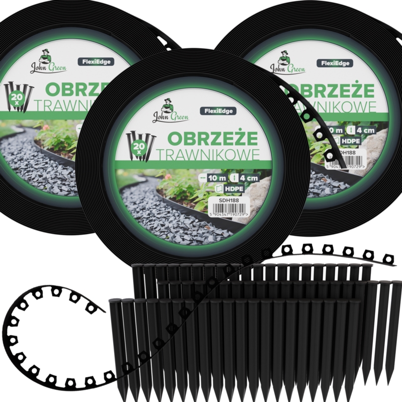 Obrzeże trawnikowe ogrodowe 4cm 30mb (3x10m) + 60 Kotew