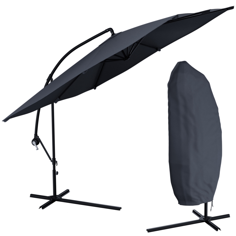 Parasol ogrodowy prostokątny na wysięgniku składany 350cm 8 segmentów Grafitowy + Pokrowiec