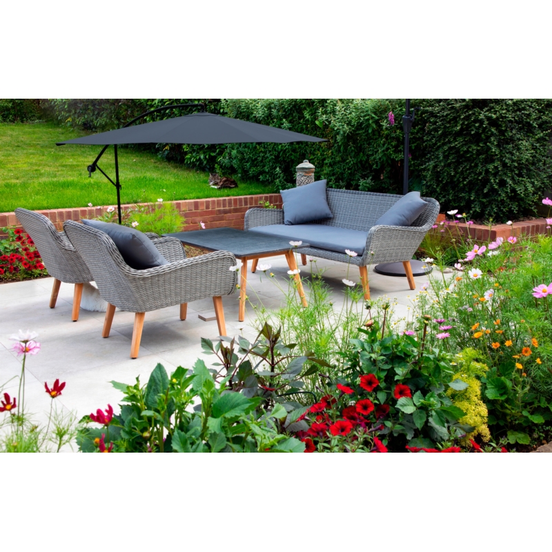 Parasol ogrodowy prostokątny na wysięgniku składany 350cm 8 segmentów Grafitowy + Pokrowiec