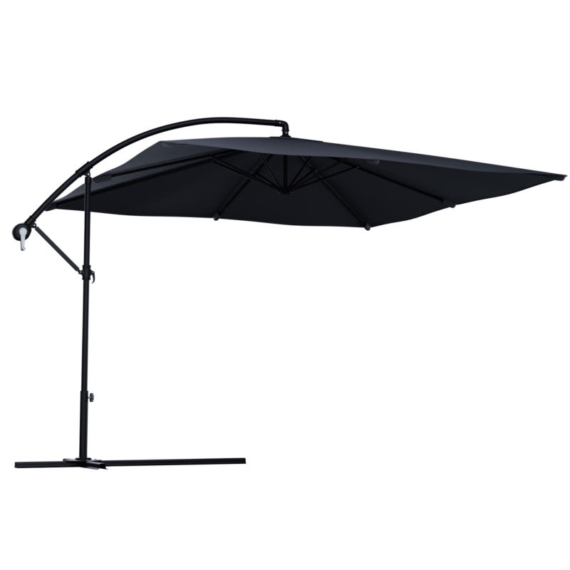 Parasol ogrodowy prostokątny na wysięgniku składany 350cm 8 segmentów Grafitowy + Pokrowiec