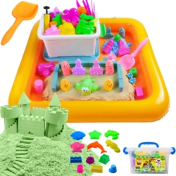 Piasek kinetyczny 3kg Zielony z pompowaną piaskownicą + Foremki i Pompka