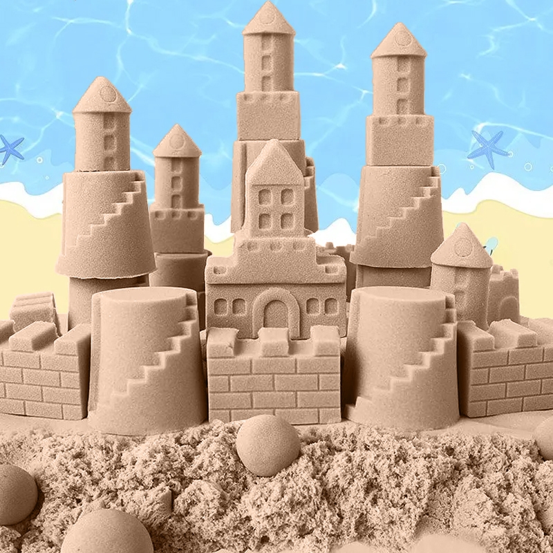 Piasek kinetyczny 2kg Naturalny z pompowaną piaskownicą + Foremki i Pompka