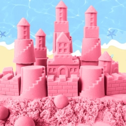 Piasek kinetyczny 2kg Różowy z pompowaną piaskownicą + Foremki i Pompka