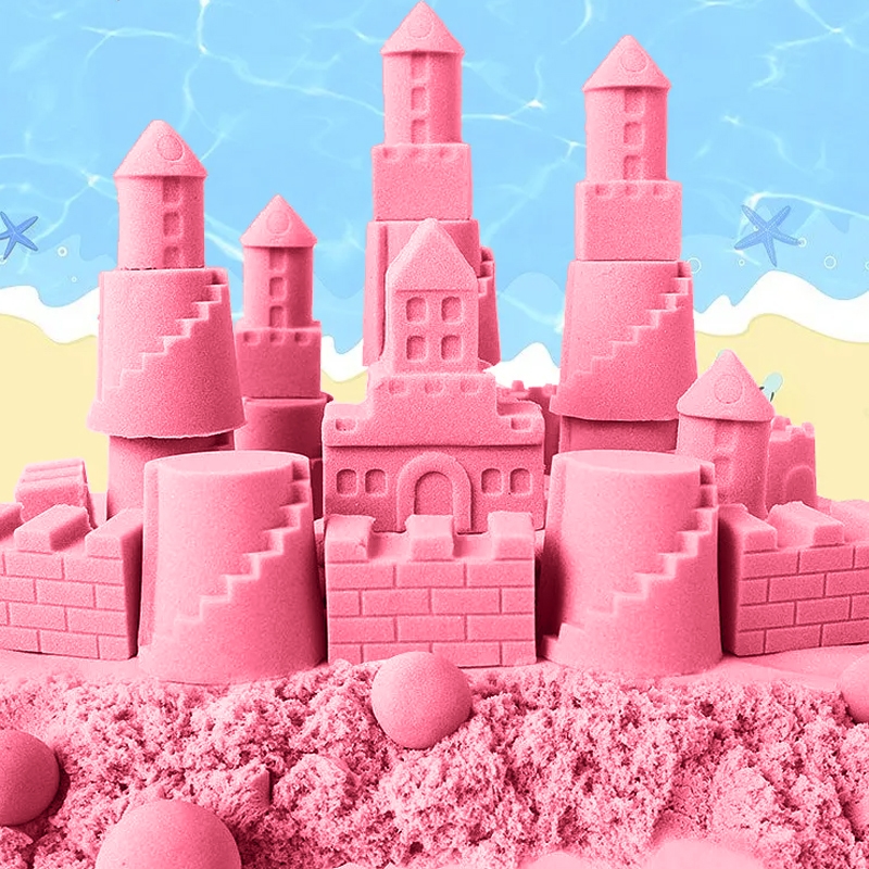 Piasek kinetyczny 2kg Różowy z pompowaną piaskownicą + Foremki i Pompka