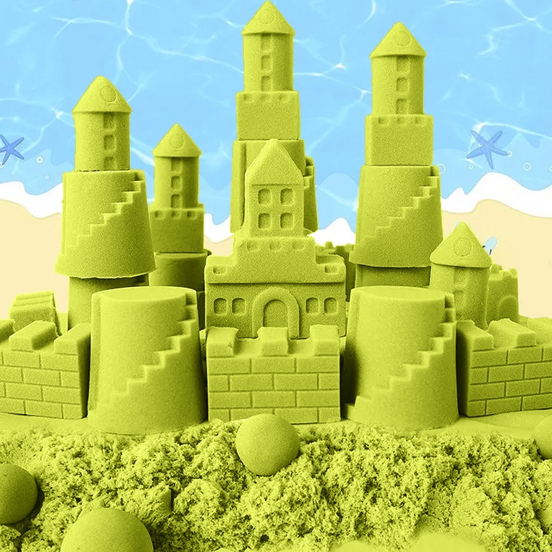 Piasek kinetyczny 3kg Żółty z pompowaną piaskownicą + Foremki i Pompka