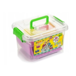 Piasek kinetyczny 3kg Żółty z pompowaną piaskownicą + Foremki i Pompka