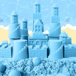 Piasek kinetyczny 2kg Niebieski z pompowaną piaskownicą + Foremki i Pompka