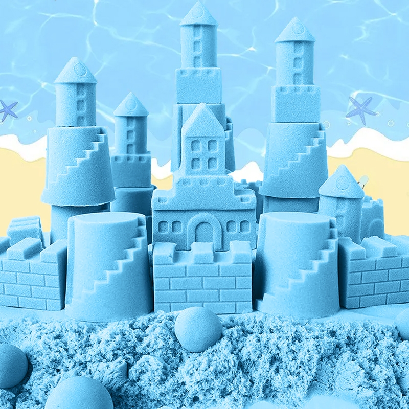 Piasek kinetyczny 2kg Niebieski z pompowaną piaskownicą + Foremki i Pompka