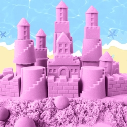 Piasek kinetyczny 2kg Fioletowy z pompowaną piaskownicą + Foremki i Pompka