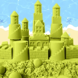 Piasek kinetyczny 2kg Żółty z pompowaną piaskownicą + Foremki i Pompka