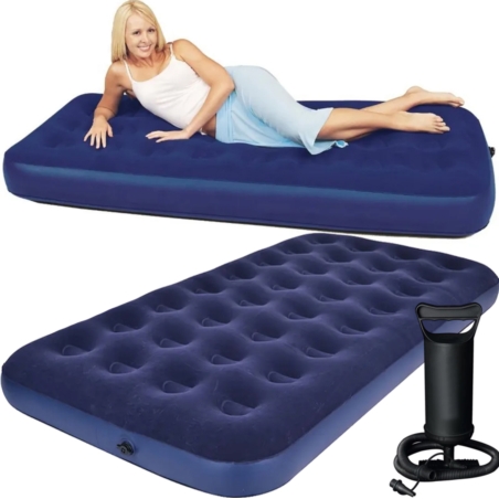 Materac dmuchany jednoosobowy flokowany 191x73cm + Pompka