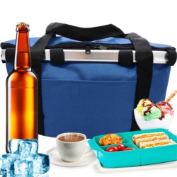Koszyk piknikowy termiczny składany rowerowy Niebieski + Wkłady 400ml 2sztuki