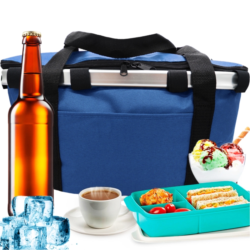 Koszyk piknikowy termiczny składany rowerowy Niebieski + Wkłady 400ml 2sztuki