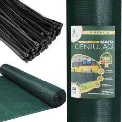 Siatka cieniująca na ogrodzenie masująca 95% 1,5x25m Ciemny Zielony + Opaski