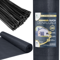 Siatka cieniująca na ogrodzenie masująca 90% 1,5x50m Grafitowy + Opaski