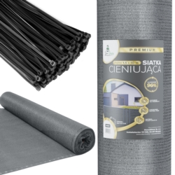 Siatka cieniująca na ogrodzenie masująca 90% 1,5x10m Szary + Opaski