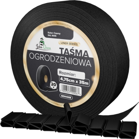 Taśma ogrodzeniowa do paneli ogrodzeniowych 4,75cm x 35m 450g/m2 Czarny + 20 Klipsów