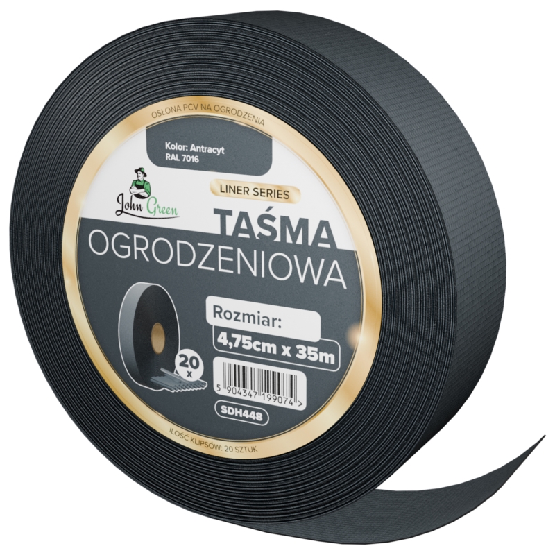 Taśma ogrodzeniowa do paneli ogrodzeniowych 4,75cm x 35m 450g/m2 Antracyt + 20 Klipsów