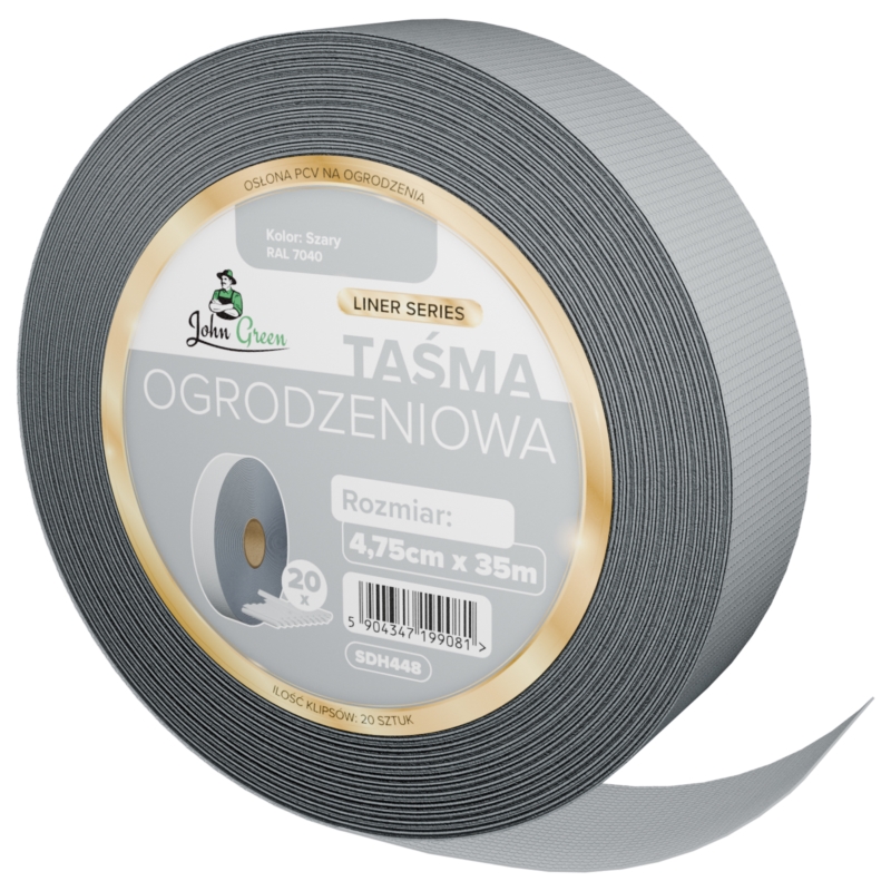 Taśma ogrodzeniowa do paneli ogrodzeniowych 4,75cm x 35m 450g/m2 Szary + 20 Klipsów