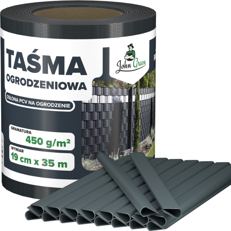 Taśma ogrodzeniowa do paneli ogrodzeniowych 19cm x 35m 450g/m2 Antracyt + 20 Klipsów