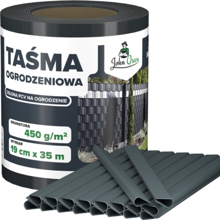 Taśma ogrodzeniowa do paneli ogrodzeniowych 19cm x 35m 450g/m2 Antracyt + 20 Klipsów
