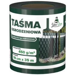 Taśma ogrodzeniowa do paneli ogrodzeniowych 19cm x 35m 450g/m2 Ciemny Zielony + 20 Klipsów