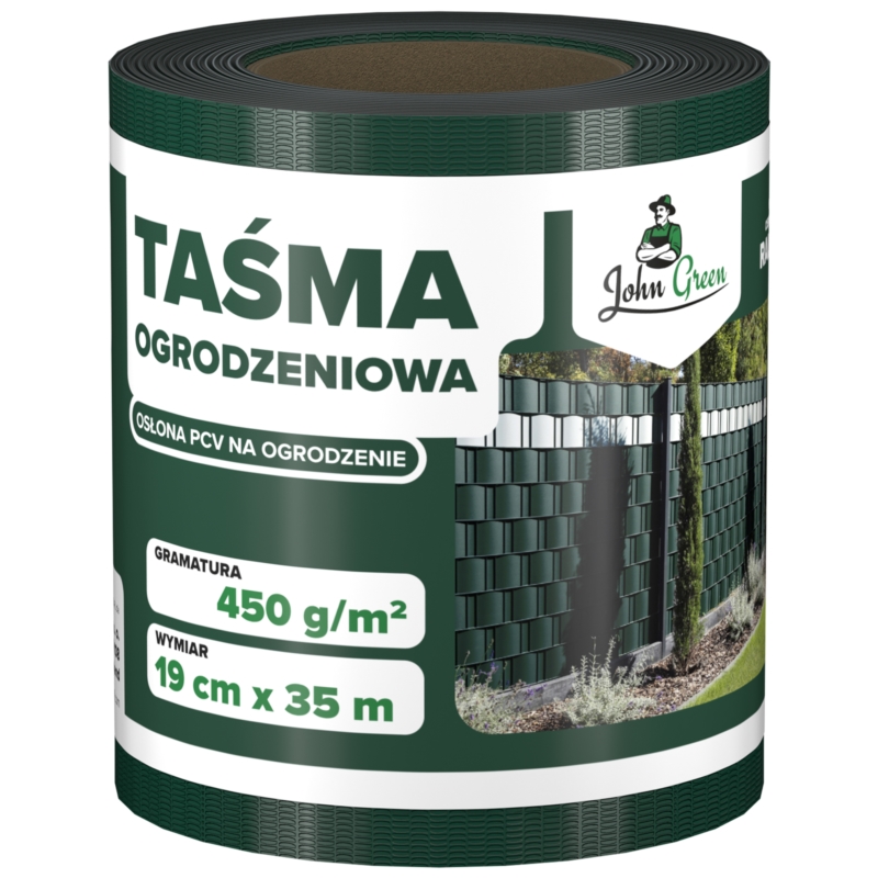 Taśma ogrodzeniowa do paneli ogrodzeniowych 19cm x 35m 450g/m2 Ciemny Zielony + 20 Klipsów