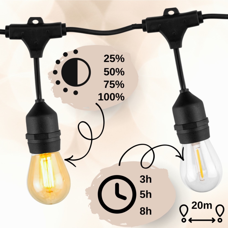 Girlanda ogrodowa solarna Żarówki Jarzeniowe 20 LED + Pilot
