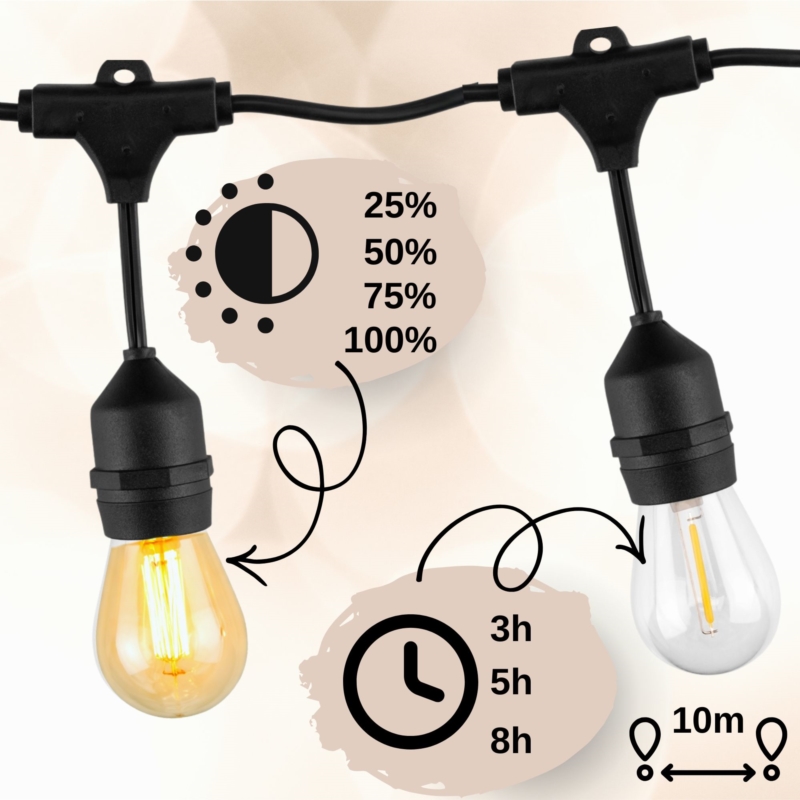 Girlanda ogrodowa solarna Żarówki Jarzeniowe 10 LED + Pilot