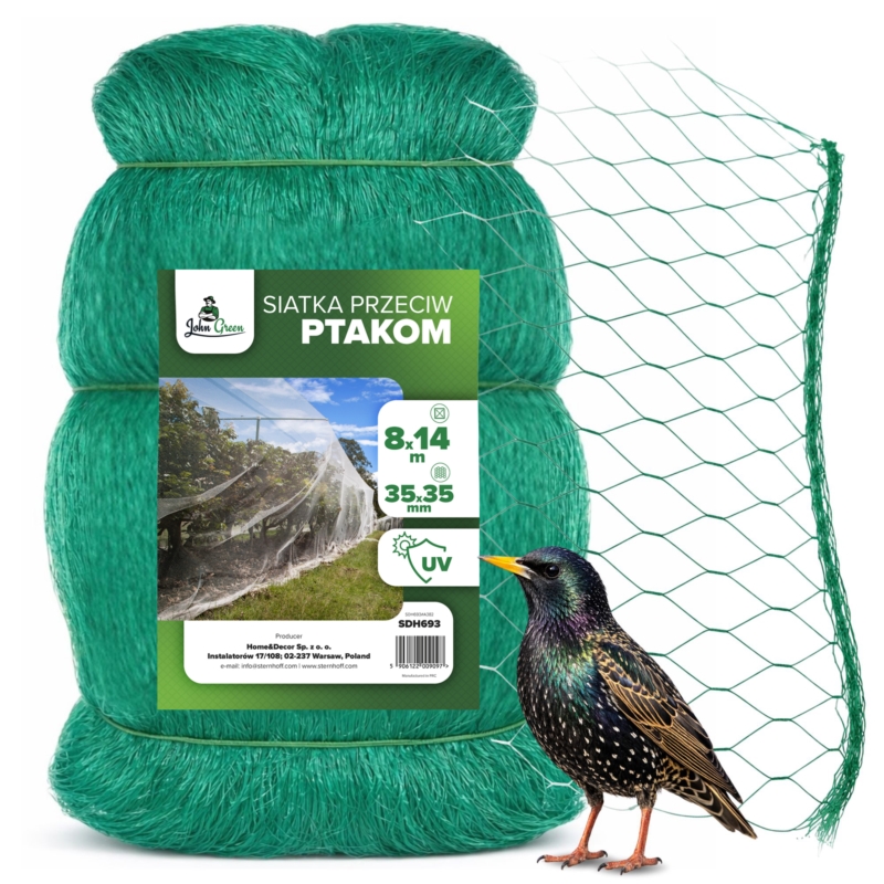 Siatka ochronna na ptaki Zielona 8x14m