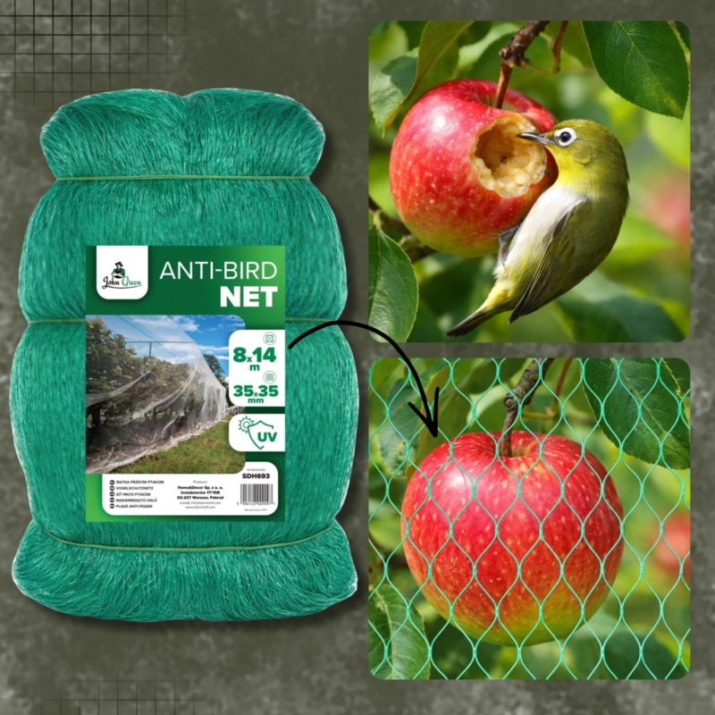 Siatka ochronna na ptaki Zielona 8x14m