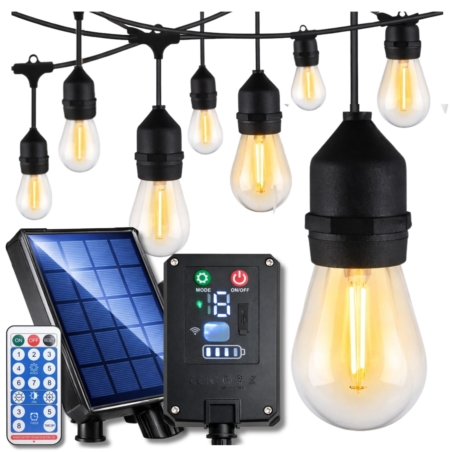 Girlanda ogrodowa solarna Żarówki Jarzeniowe 20 LED + Pilot