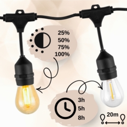 Girlanda ogrodowa solarna Żarówki Jarzeniowe 20 LED + Pilot