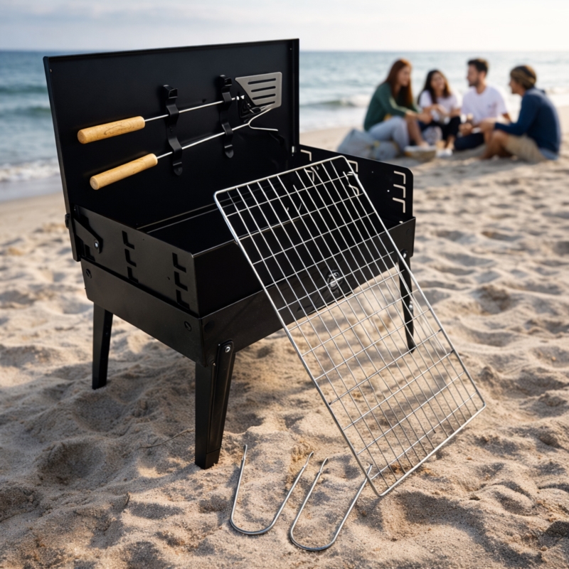 Grill węglowy turystyczny składany + Akcesoria