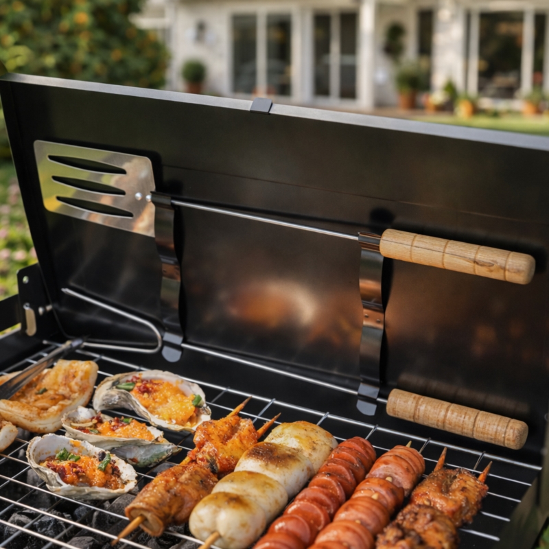 Grill węglowy turystyczny składany + Akcesoria