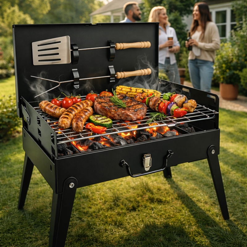 Grill węglowy turystyczny składany + Akcesoria