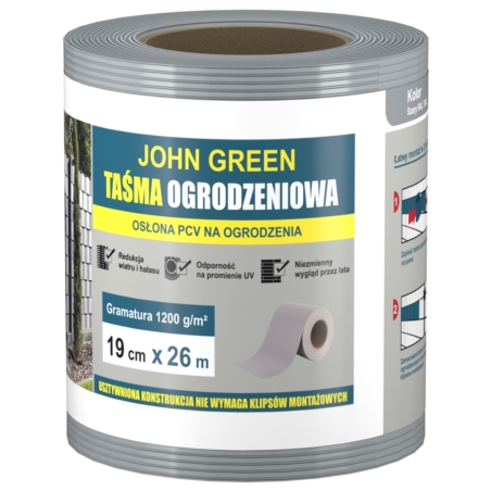 Taśma ogrodzeniowa HARD do paneli ogrodzeniowych 19cm x 26m 1200g/m2 UV+ Szary